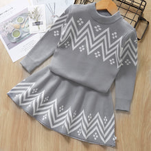 Load image into Gallery viewer, Leopard Sweater Skirt Suit Wool Set Long Sleeve Kids Girls Clothes