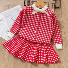 Load image into Gallery viewer, Leopard Sweater Skirt Suit Wool Set Long Sleeve Kids Girls Clothes