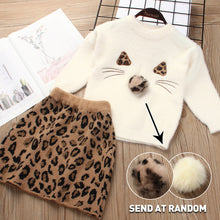 Load image into Gallery viewer, Leopard Sweater Skirt Suit Wool Set Long Sleeve Kids Girls Clothes