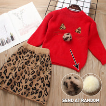 Load image into Gallery viewer, Leopard Sweater Skirt Suit Wool Set Long Sleeve Kids Girls Clothes