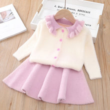 Load image into Gallery viewer, Leopard Sweater Skirt Suit Wool Set Long Sleeve Kids Girls Clothes