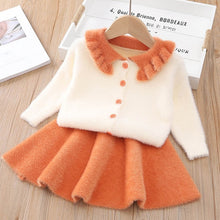 Load image into Gallery viewer, Leopard Sweater Skirt Suit Wool Set Long Sleeve Kids Girls Clothes