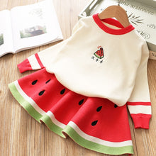 Load image into Gallery viewer, Leopard Sweater Skirt Suit Wool Set Long Sleeve Kids Girls Clothes