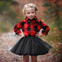 Load image into Gallery viewer, Children Girls Long Sleeve Christmas Deer Plaid Print T-Shirt + Tulle Skirts Outfits