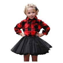 Load image into Gallery viewer, Children Girls Long Sleeve Christmas Deer Plaid Print T-Shirt + Tulle Skirts Outfits