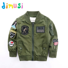 Load image into Gallery viewer, Spring Jackets for Boy Coat Army Green Bomber Jacket Boy's Windbreaker Autumn Jacket Patchwork Kids Children Jacket BC004 DIMUSI
