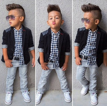 Load image into Gallery viewer, boys' loose-fitting clothing sets kids clothes coat +shirt +jeans pants 3 pcs / Set kids casual set 2 3 4 5 6 7 8 years