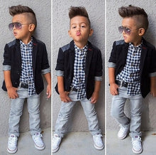 Load image into Gallery viewer, boys' loose-fitting clothing sets kids clothes coat +shirt +jeans pants 3 pcs / Set kids casual set 2 3 4 5 6 7 8 years