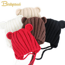 Load image into Gallery viewer, Knitted Winter Baby Hat with Ears Cartoon Lace-up Children Kids Baby Bonnet Cap for 1-3 Years 5 Colors