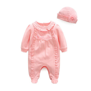Newborn Baby Girl Clothes Lace Flowers Jumpsuits and Hats, Sets Princess