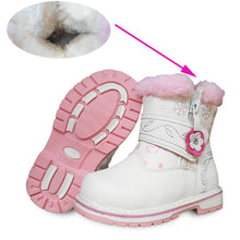 Load image into Gallery viewer, white 1pair PU Leather Children's boot, -20 degree Girl Soft Snow Boot Winter warm Baby Boots, Brand KIDS Shoes