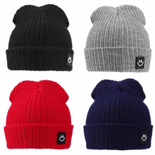 Load image into Gallery viewer, Children Hat Winter Warm Kids Comfortable Knitted Hat Smile Face Solid Cap Earflap Beanie Crochet Baby Boys Clothes Girls Hats