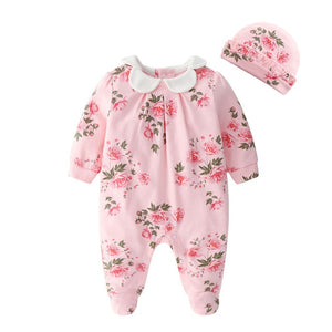 Newborn Baby Girl Clothes Lace Flowers Jumpsuits and Hats, Sets Princess