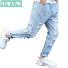 Load image into Gallery viewer, New unisex jeans  boys' broken hole jeans children clothing girls denim pants kids straight of casual trousers for 6-14 years