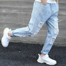 Load image into Gallery viewer, New unisex jeans  boys' broken hole jeans children clothing girls denim pants kids straight of casual trousers for 6-14 years