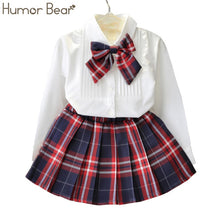 Load image into Gallery viewer, Humor Bear Autumn Kids Baby Girl Clothes Long Sleeve T-shirt+Grid Skirt +bowknot Casual 3PCS suits Student Girls' Clothing Sets