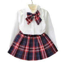 Load image into Gallery viewer, Humor Bear Autumn Kids Baby Girl Clothes Long Sleeve T-shirt+Grid Skirt +bowknot Casual 3PCS suits Student Girls' Clothing Sets