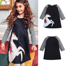 Load image into Gallery viewer, Girls' Navy Blue Pony Print Dress Abbigliamento Bambine Summer Girls Clothing Sets Conjuntos Nina Kids Clothes