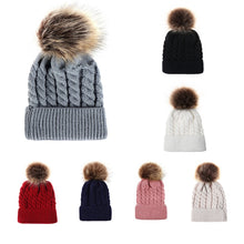 Load image into Gallery viewer, Winter Hats For Kid Knit Beanie Baby Hat Children Fur Pom Pom Hats For Girls Boys Warm Cap