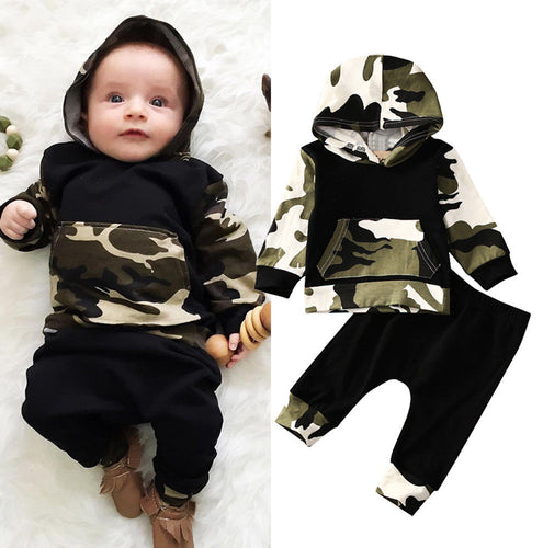 Baby Boy Hooded Tops Pants 2Pcs Outfits 0-3Y
